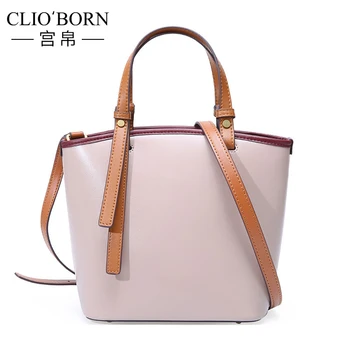 

Women genuine leather handbag large roomy shoulder bag bucket shape soft comfortable for women