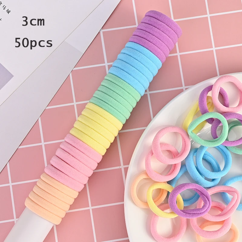 50/100pcs 2/3cm Colorful Girls Elastic Hair Bands Holder Tie Wholesale Rubber Band Kids Hair Accessories Hair Bands for Girls