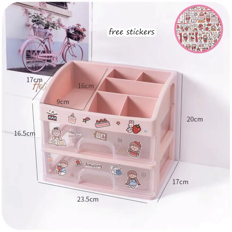 2023NEW Rabbit Kawaii Desktop Organizer Drawer Pink/White Cute Desk Storage  Box Pen Holder Stationery