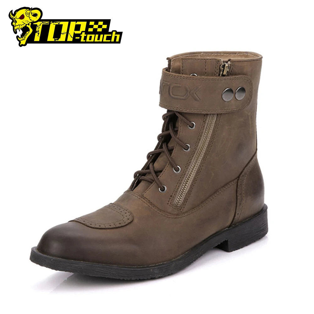 men retro leather motorcycle rider boots shoes