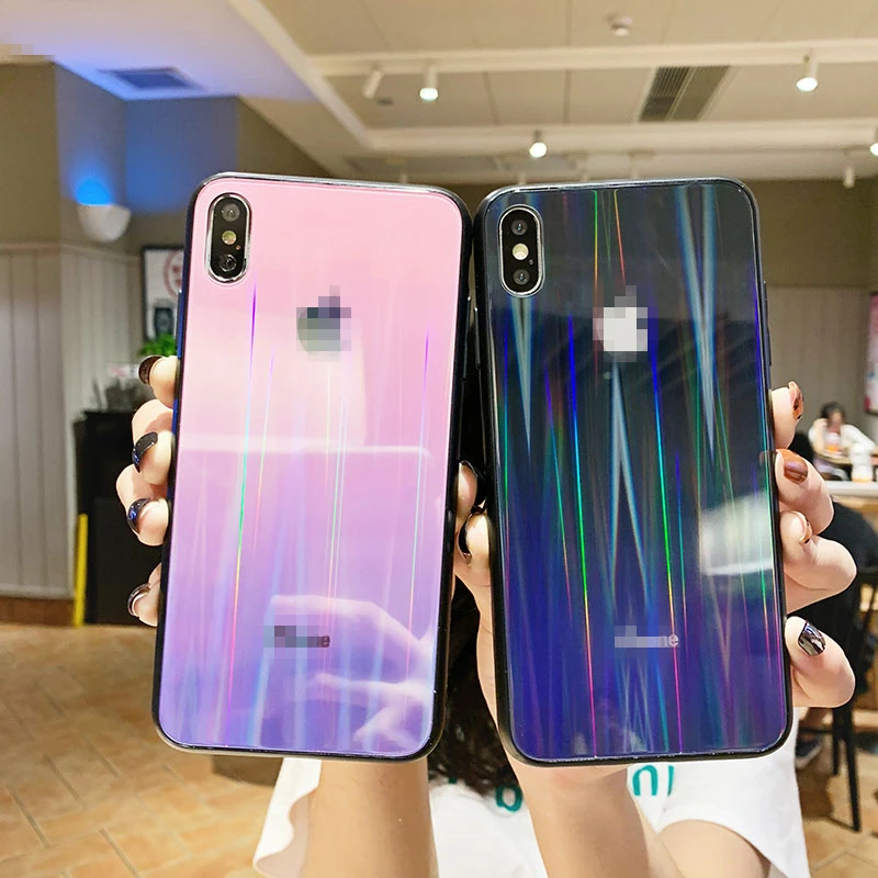Роскошный стеклянный чехол для iPhone 6 S 7 8 Plus X чехол с логотипом Aurora градиентная задняя крышка чехол для iPhone 6 S XS MAX XR 7plus 8plus Coque
