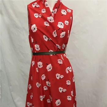 

Flower print on red pure silk crepe de chine silk fabric 140cm width 16momme,SCDC1260