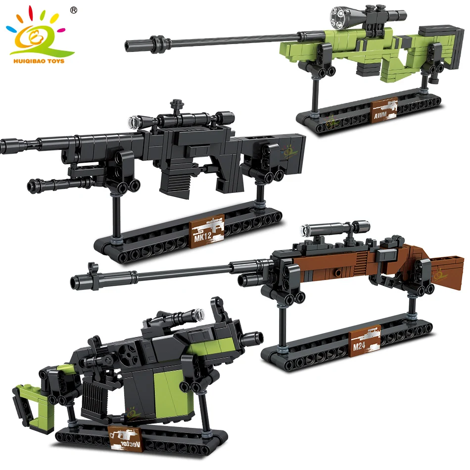 HUIQIBAO 389PCS Army Gun Weapon Model Building Blocks Set DIY AWM M24 Sniper Military Bricks City Construction Toys for Children
