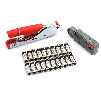 

1 Set Coaxial Compression RG Connector Stripper Tool Kit RG6F Coax Cable Crimper Tools AS99