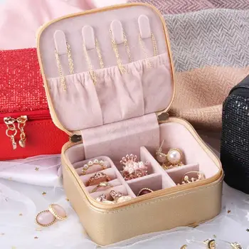 

PU Leather Jewelry Carrying Solid Color Simple Style Case Jewelry Case Portable Ornaments Storage Box