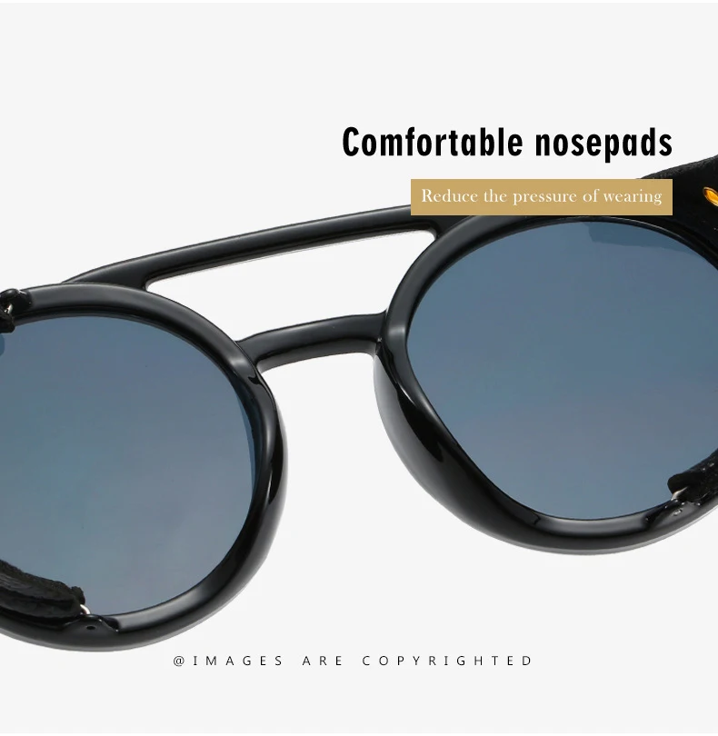 JackJad Fashion Cool SteamPunk Punk Style Round Sunglasses Leather Side Shield Brand Design Sun Glasses Oculos De Sol 95517