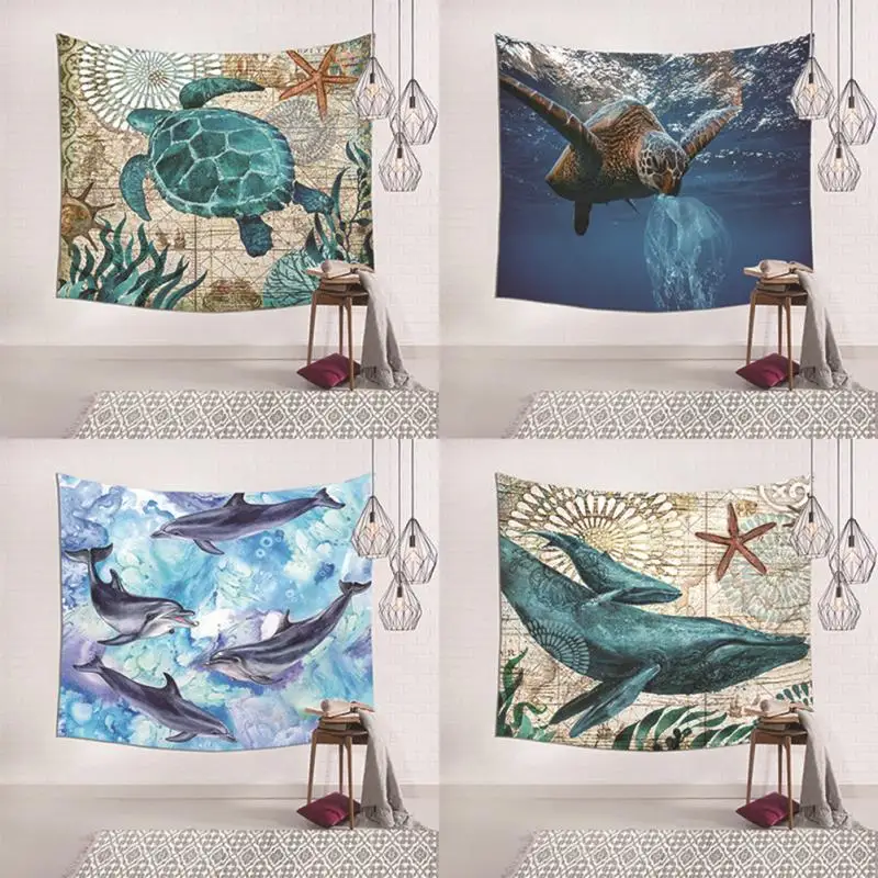 150x100cm/150x200cm Wall Hanging Tapestry Mount Ocean Style Turtle Fish Pattern Carpets Home Dorm Decor | Дом и сад