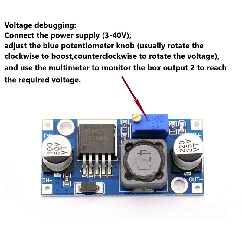vista frontale del convertitore buck regolabile