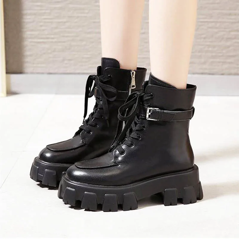 Botas de media caña de cuero para mujer, botines con Mini bolsillo, a la  moda, estilo urbano, alta calidad|Botas hasta el tobillo| - AliExpress