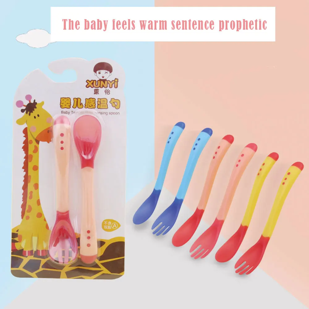 

2PCS Heat Sensing Thermal Spoon Baby Kids Weaning Silicone Head Tableware Children Utensil Safety Tableware Infant Solid Feeding