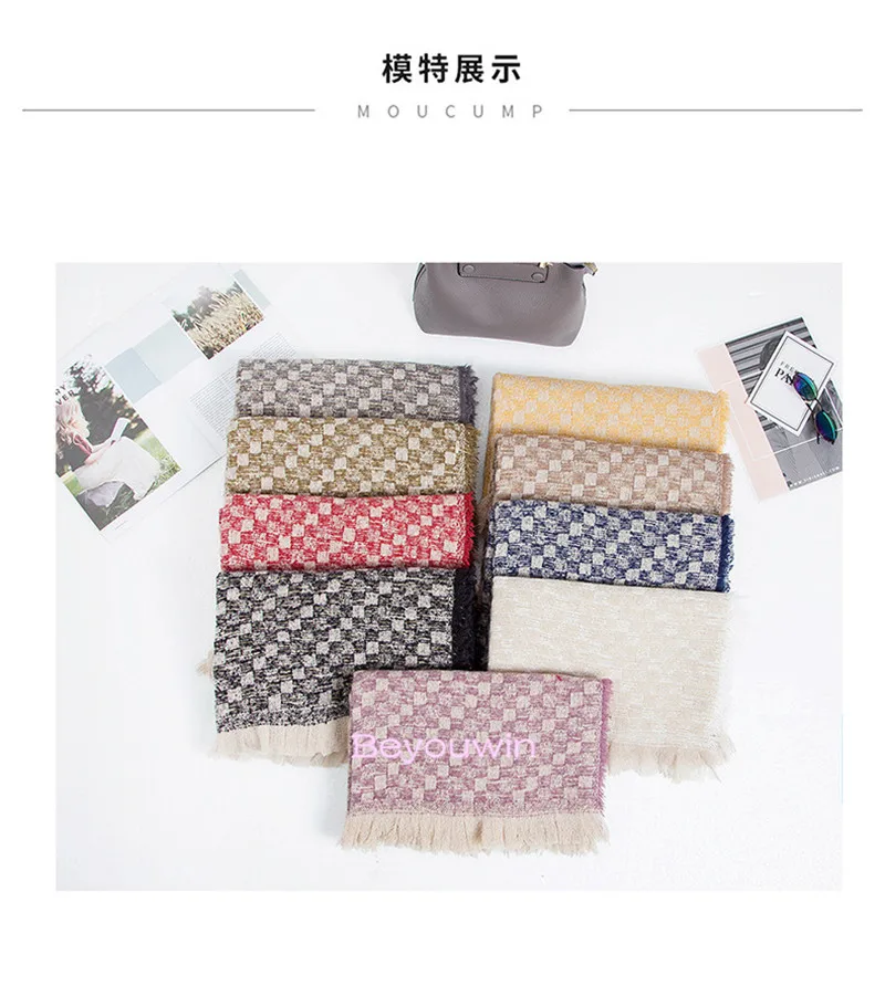 100pcs Plaid Winter Scarf tippet Women Foulard grid Scarves Fashion Casual Scarfs Pashmina cappa