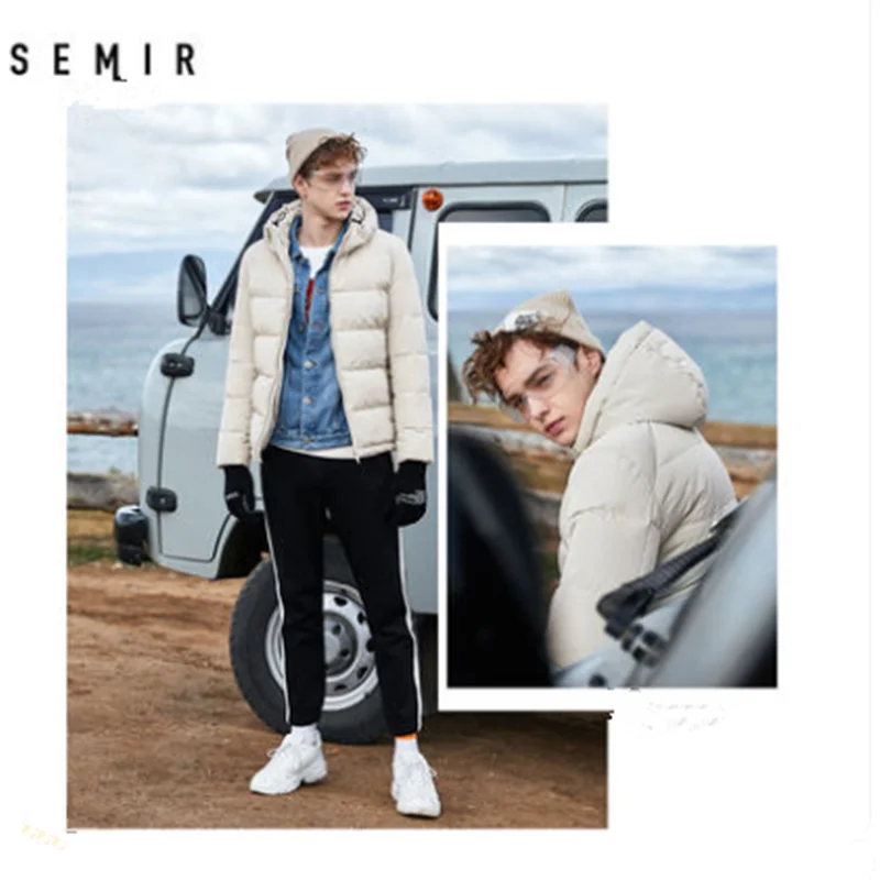 SEMIR, зимний мужской пуховик, новые пары, плотные пальто, 90% утиный пух, ультра-светильник, тонкий, с капюшоном, с хлопковой подкладкой, одноцветная верхняя одежда для мужчин