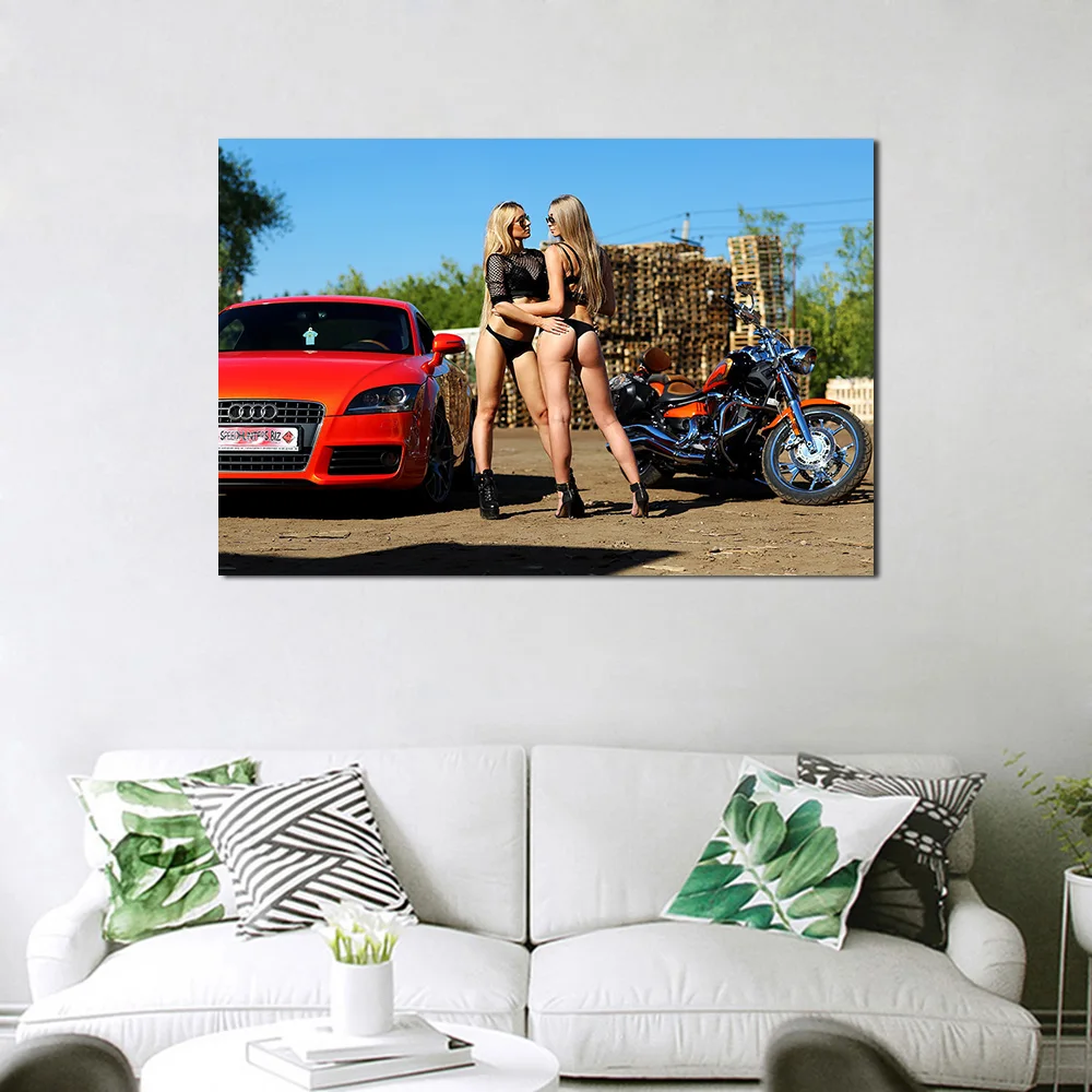 Декоративные картины на холсте для взрослых модель сексуальная девушка и автомобиль наружные фото плакаты и принты стены искусства для декора комнаты