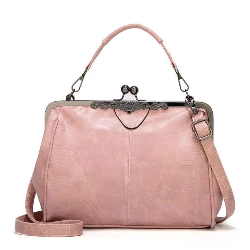 Vintage Leather Handbags Spanish Brand Tote High Quality Women Bag Casual Female PU Leather Bag Doctors Shoulder Bags for Ladies - Цвет: Розовый