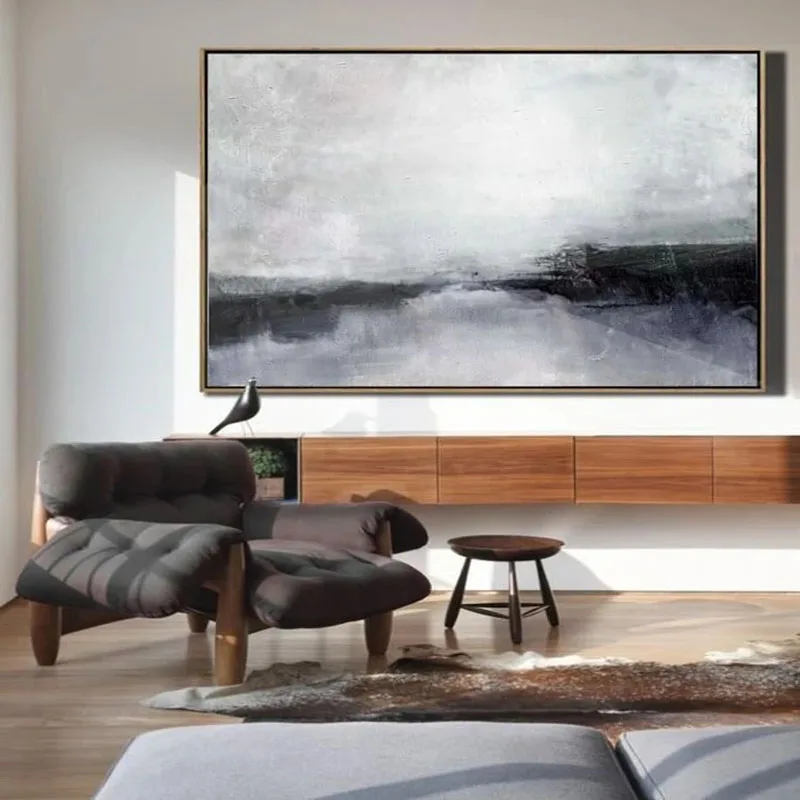 

100% Hand Painted Abstract Artwork Modern Oil Painting On Canvas Gray Black Landscape Wall Art For Living Room Home Decor Gift