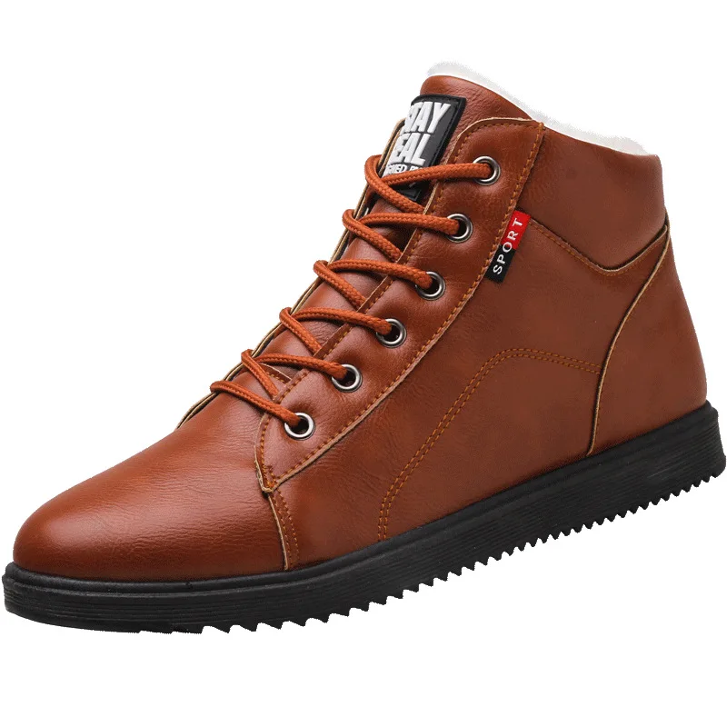 2019 Autumn Winter Leather Ankle Boots Men Plush Warm Male Casual Sneakers Winter Comfortable Lace Up Men Boots Work Men Shoes