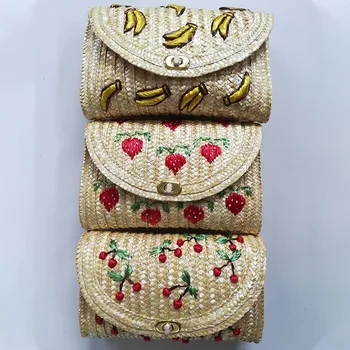 

Women Bags 2019 Handmade Straw Personality All-match Embroidery Fruit Printed Shoulder Bag