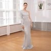 One Shoulder Luxury Stretchy Silver Sequin Night Gown Party Dress Bodycon Floor Length Backless Tight Female Mermaid Dress ► Photo 3/6