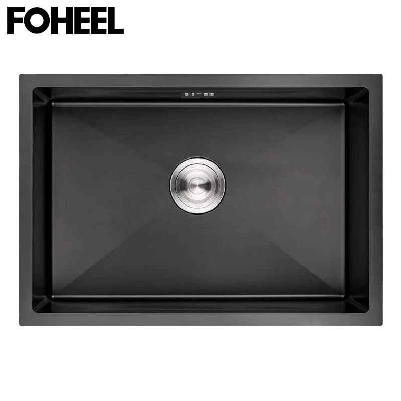 FOHEEL Black Undermount Kitchen Sink Basin Single Kitchen Sink Rectangular Stainless Steel Drain Basket And Drain Pip