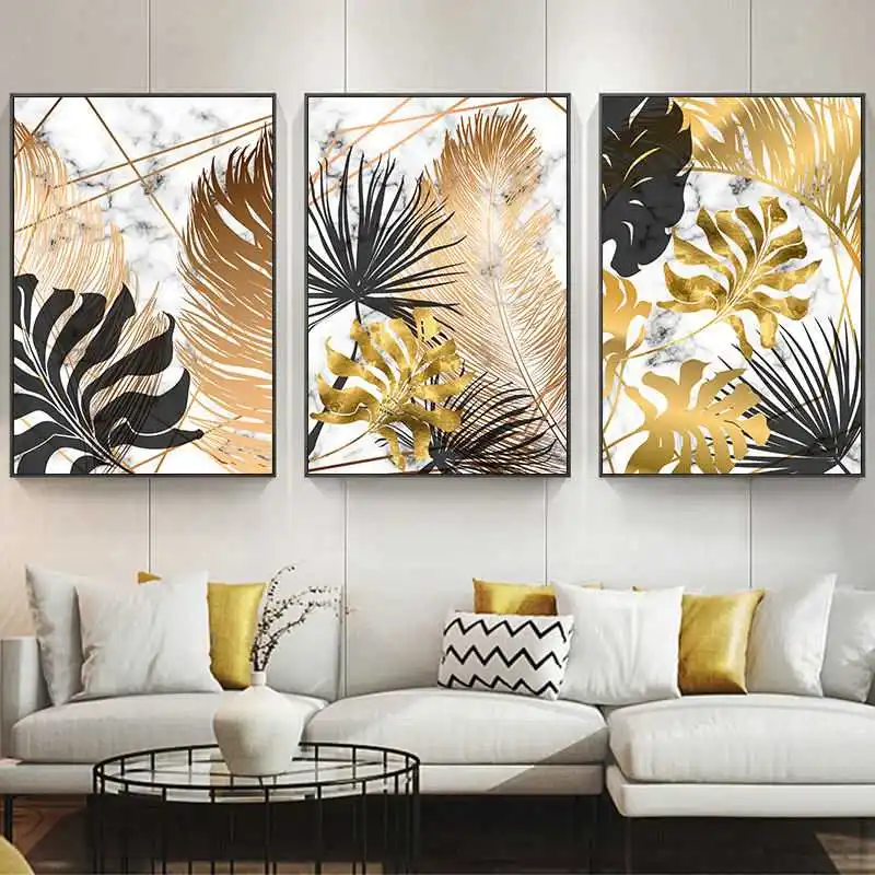 Nordic Poster Plant Paintings Golden Leaves Canvas Decorative Painting