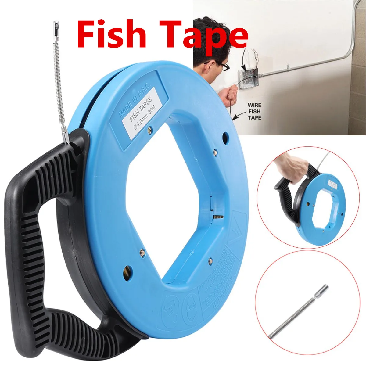 

Fiberglass Fish Tape Cable Reel Puller Pulling Wires Cables Steel Threader Guide Rodder Wiring Accessories 4.0mm 30M 98ft
