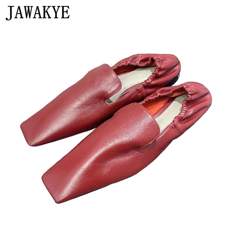 

New Style Long Square Toe Flat Shoes Women Cozy Elastic Slip On Kitten Heels Shoes Soft Leather Dress Mules Shoes 2020 Spring