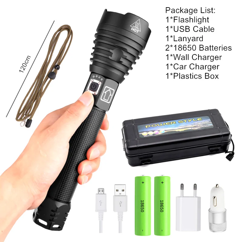 Самый мощный светодиодный фонарик XHP90, масштабируемый светодиодный фонарик с Usb, 3 режима, Лампа 18650 или 26650, перезаряжаемая батарея для кемпинга - Испускаемый цвет: Package D