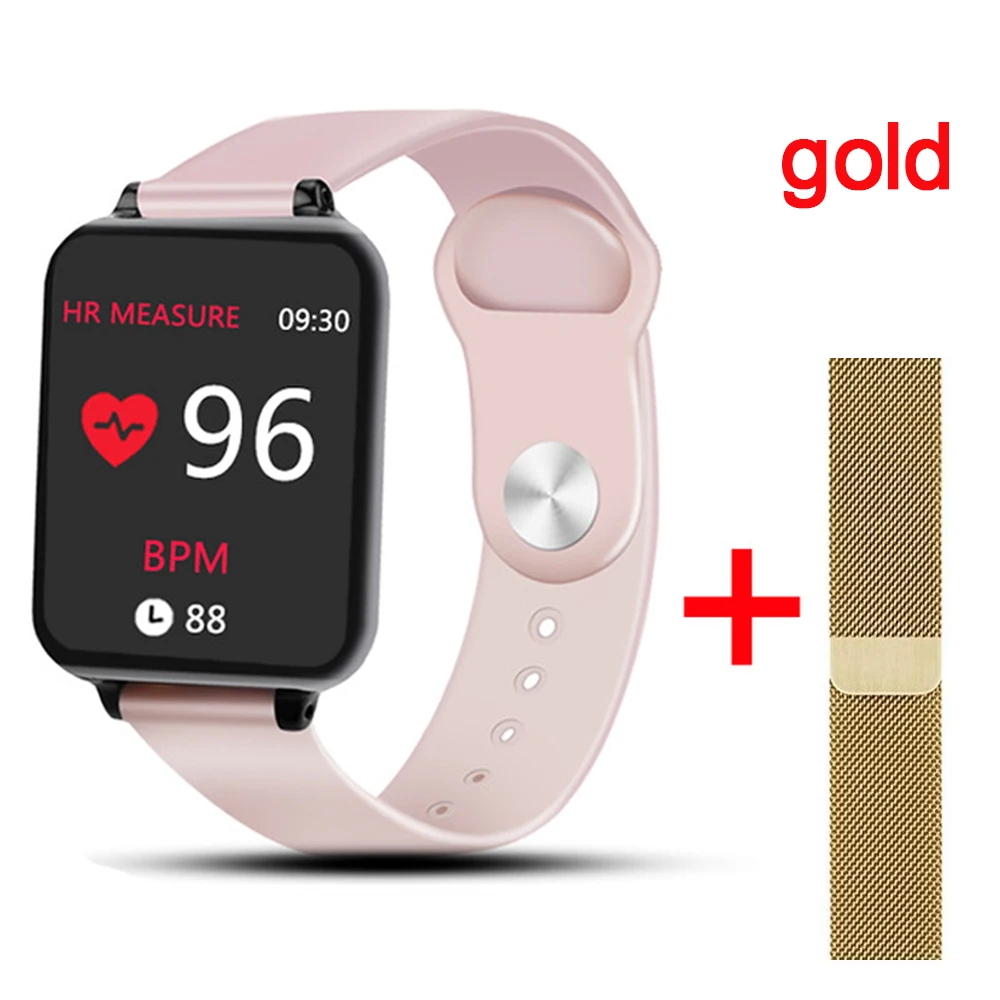pink-gold-band Смарт-часы B57, водонепроницаемые, спортивные, для iOS, Android, телефона, кровяное давление, монитор сердечного ритма, фитнес-браслет, для мужчин и женщин, смарт-браслет - Цвет: pink-gold-band