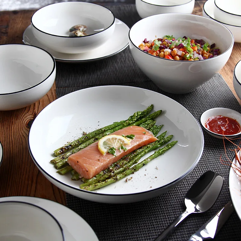 Mu cheng Household Ceramics Bowl Dish& Plate Tableware Set Chinese Style Quality Restaurant Kitchen Household New Bone China Si