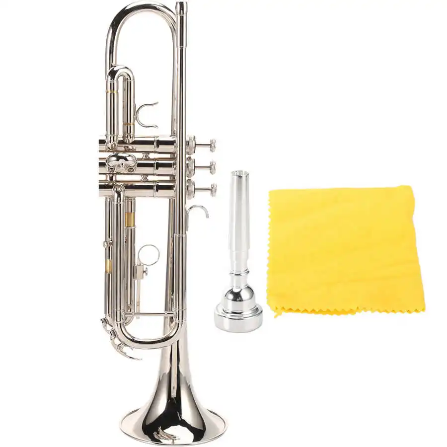 Musical Trumpet Standard Bb Trumpet with Silver Plated Mouthpiece Silver Painting Process Brass Brass Instrument