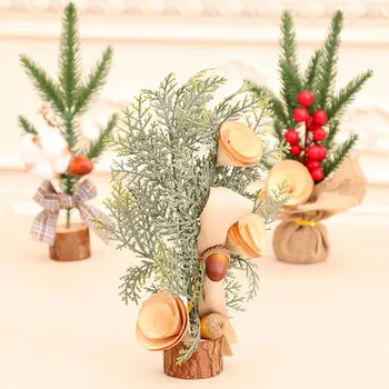 

Mini Artificial Christmas Tree With Red Berries Pine Cone Holiday Tabletop Decoration Household Party Decor Supplies