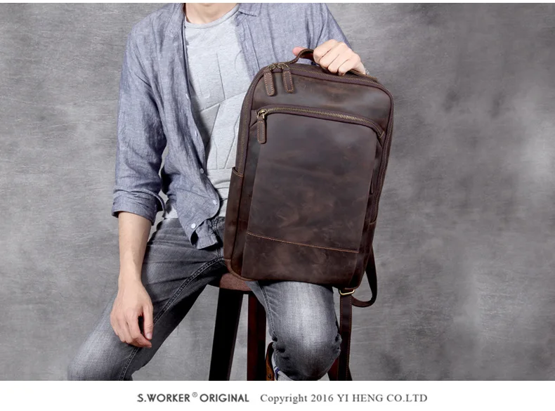 Model Show of Woosir Men's Real Leather Backpack