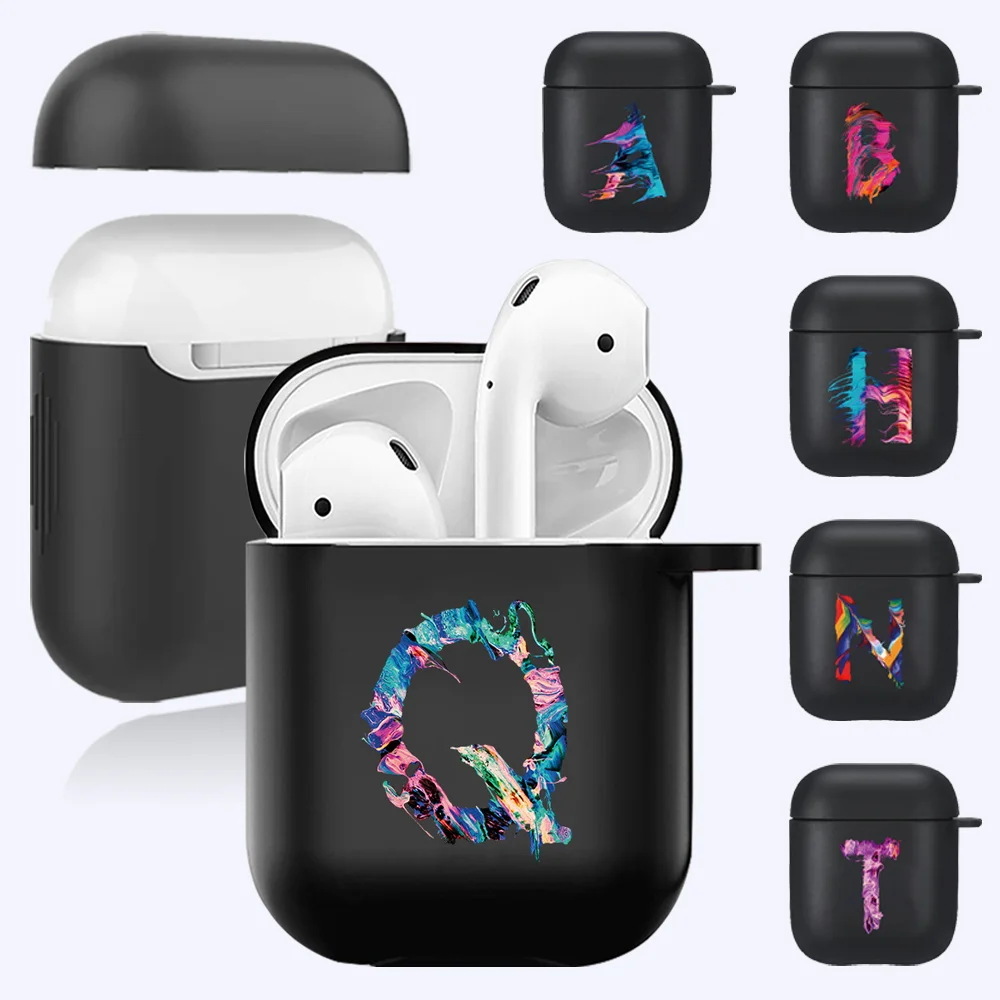 Per Airpods Custodie Per Auricolari Bluetooth Wireless In Silicone Morbido Nero Con Lettera Iniziale Per Apple Airpods 1A/2A Generazione