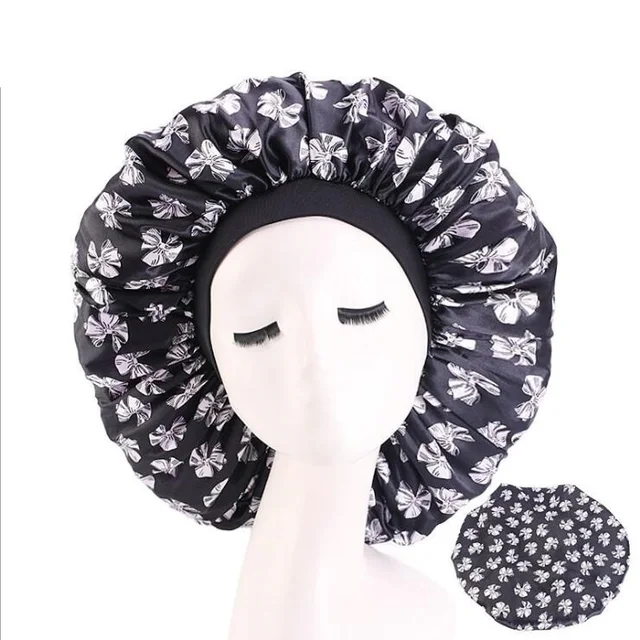 Large Print Satin Silky Bonnet Sleep Cap Width Elastic Band for Women Solid Color Head Wrap Lady Hair Accessories Wholesale style11
