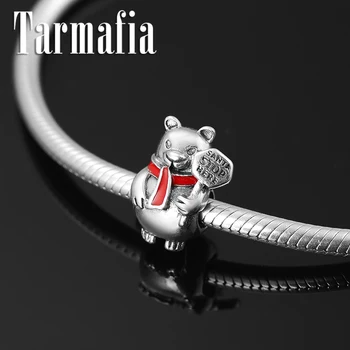 

Fit Original Pandora Charm Bracelet Beads 925 Sterling Silver red enamel naughty bear santa stop here fine Beads Jewelry making