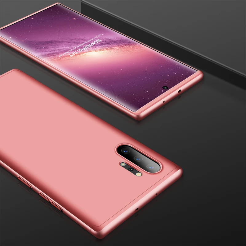 360 градусов чехол для samsung Galaxy Note 10 Plus 5G чехол 3 в 1 Жесткий Защитный матовый чехол для samsung Galaxy Note 10+ 5G чехол - Цвет: Розовый