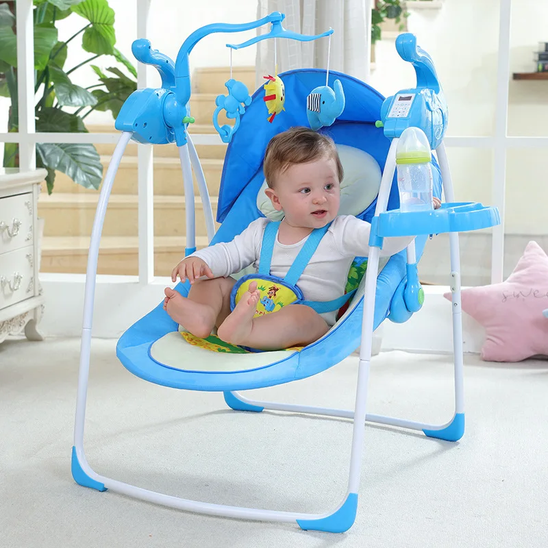 Детское Электрическое Кресло-Качалка, детская колыбель, кресло-качалка для новорожденных, детское комфортное кресло, шейкер, колыбель, кровать для сна, артефакт, детские качели - Цвет: blue