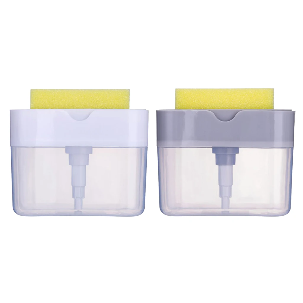 

Compact Lightweight Soap Pump Dispenser with Sponge Scrubber Holder Tray for Cleaning Dishes, Bowls, Pots