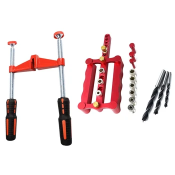 

1 Set Self-Centering Woodworking Doweling Jig Kit & 1Pcs F Clamp Spindle Screw Edge Clamp Double Spindle