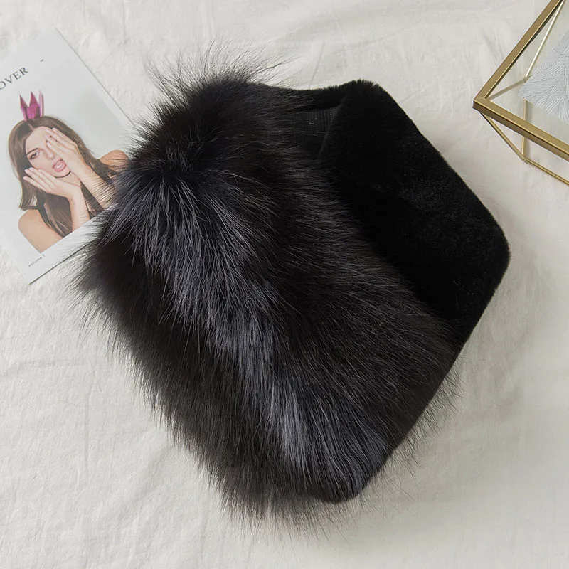 02 Lantafe меховой зимний шарф женский шарф расширяющийся утолщение шеи Теплый сплайсинг материал мех кролика Рекс и Лисий Мех весь натуральный мех - Цвет: 02