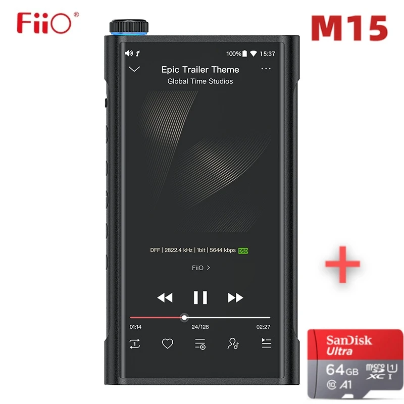 FiiO-reproductor multimedia M15 de alta resolución con Android Dual, reproductor de música MP3, USB, DAC, AK4499, Samsung Exynos7872,XMOS XUF208,DSD512, 768kHz/32bit