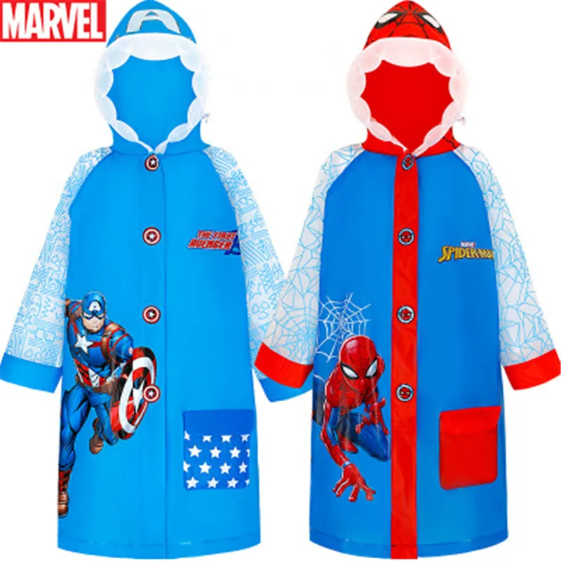 Disney Children Raincoat Schoolbag Inflatable cap Spiderman US Captain Kids Girls Rainproof Poncho Rain gear Boys Baby Rainsuit