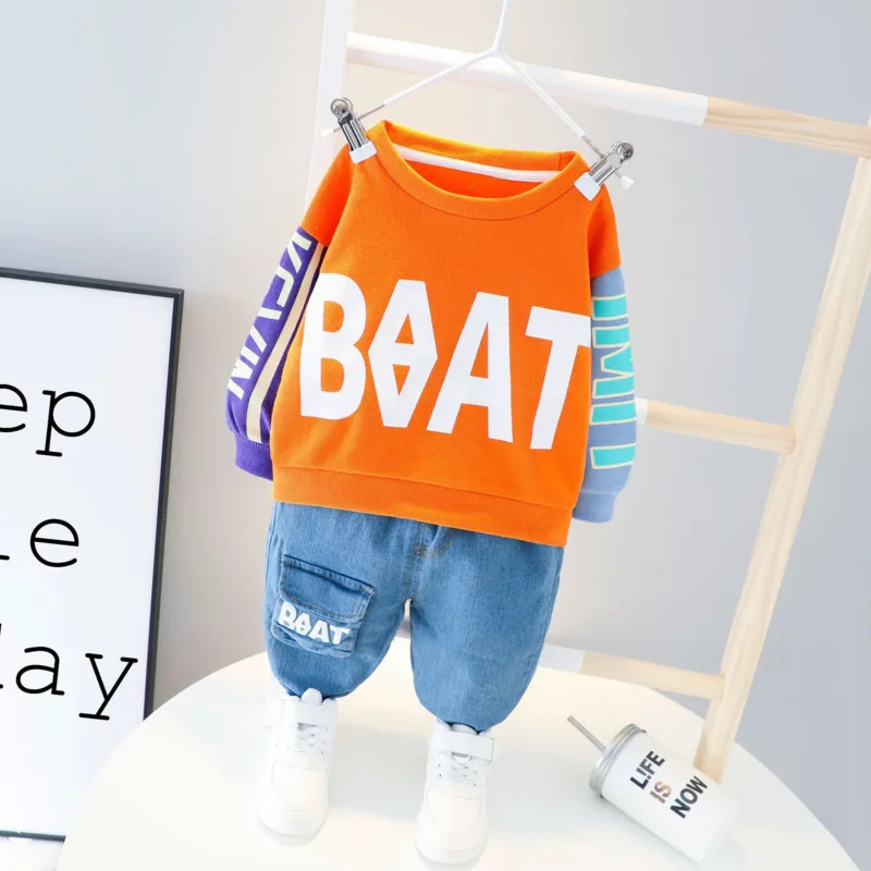 

Spring Autumn Children Leisure Clothes Baby Boys Girls Print Letter T Shirt Jeans Pants 2Pcs/sets Kids Infant Fashion Tracksuit