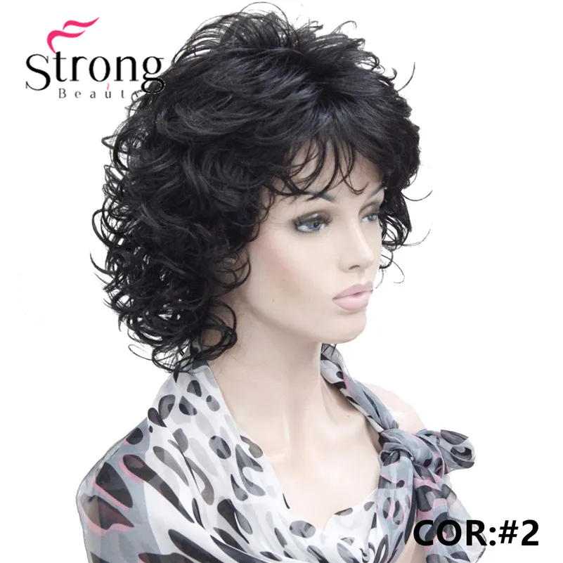 StrongBeauty короткий полный кудрявый синтетический парик для женщин Платиновый Блондин Цвет - Цвет: 2 Natural Black