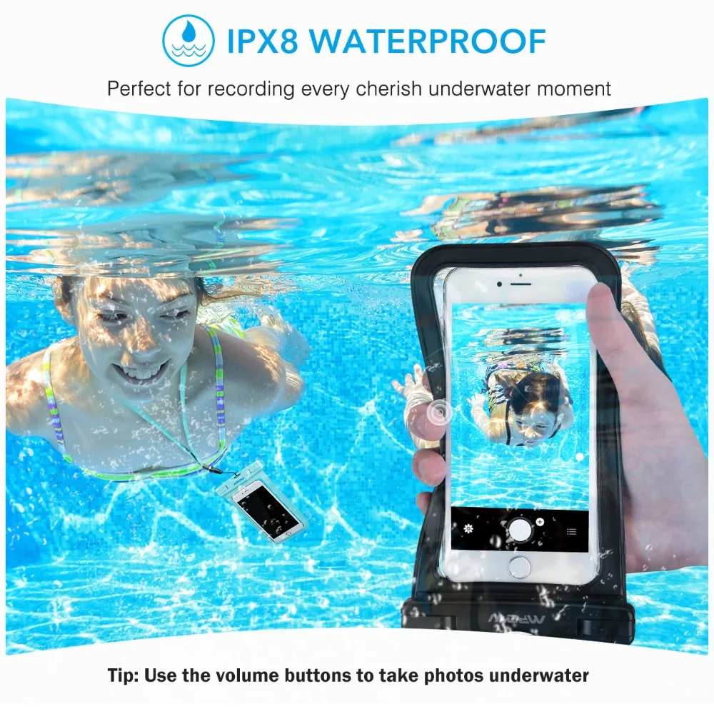 2 Pack Mpow IPX8 Waterproof Universal 6 inch Waterproof Phone Pouch Bag Sensitive Screen-Touch Cheapest Pouch For iPhone X87 (1)