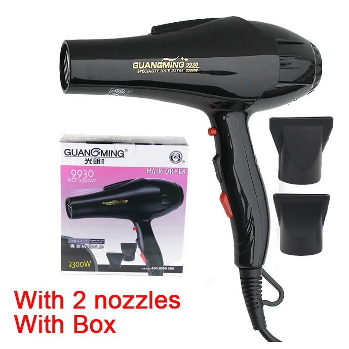 2 nozzle with Box Профессиональный фен для волос с европейской вилкой 2300 Вт, черный фен для волос с регулируемой температурой, профессиональная ионная керамическая сушилка для волос - Цвет: 2 nozzle with Box