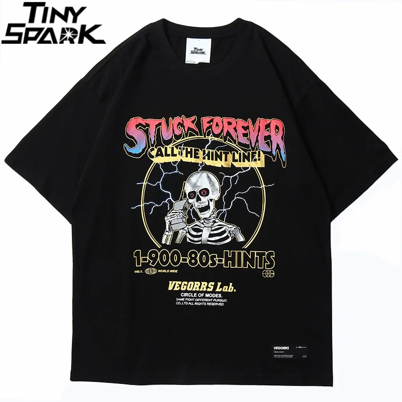 Футболка мужская хип хоп 2020 Streetwear с принтом молния череп Harajuku летние топы