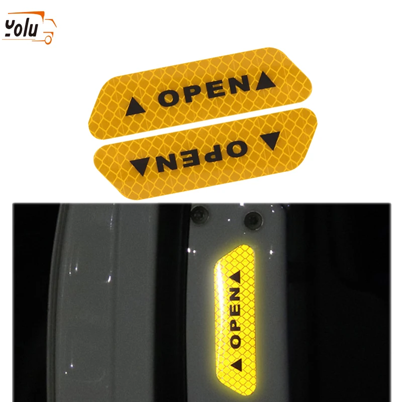 

YOLU 4Pcs/Set Car OPEN Reflective Tape Warning Mark Reflective Open Notice Bicycle Accessories Exterior Car Door Stickers