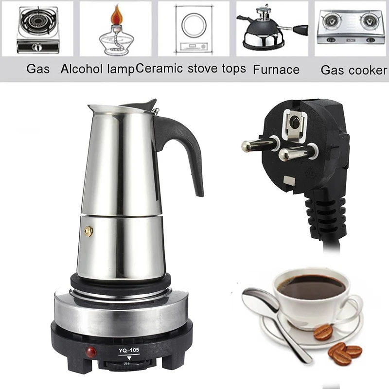 ABSS-200Ml, портативный эспрессо, Кофеварка Moka, чайник из нержавеющей стали с электрической плитой, фильтр, Перколятор, кофейник, чайник