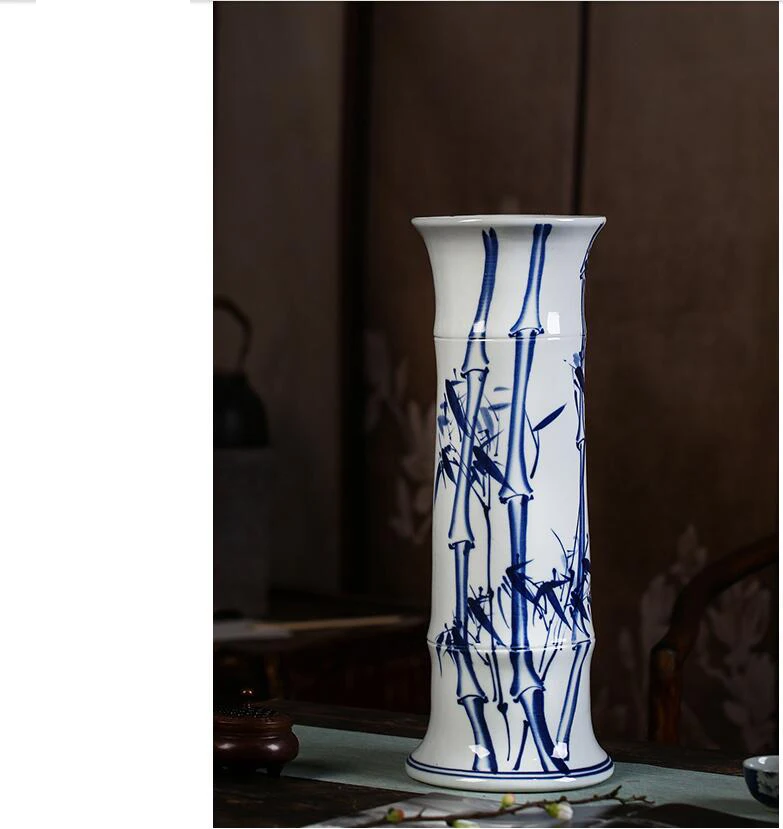 Chinese Jingdezhen Ceramic Tube Rich Bamboo Vase Flower Arrangement Livingroom Home Figurines Craft Office Furnishing Decoration